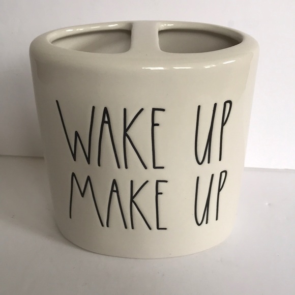 Rae Dunn Makeup brush holder “Wake up Make up”